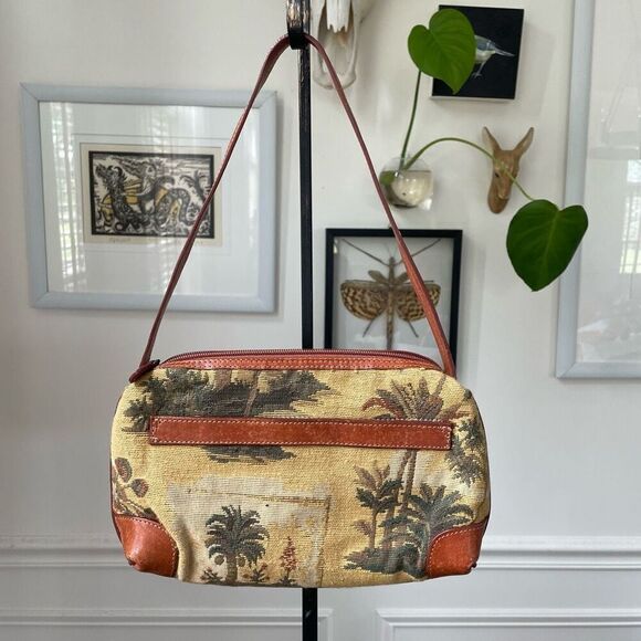 Vintage 90s Y2K Tommy Bahama Palm Tree Tapestry Baguette Bag Purse - Picture 1 of 10